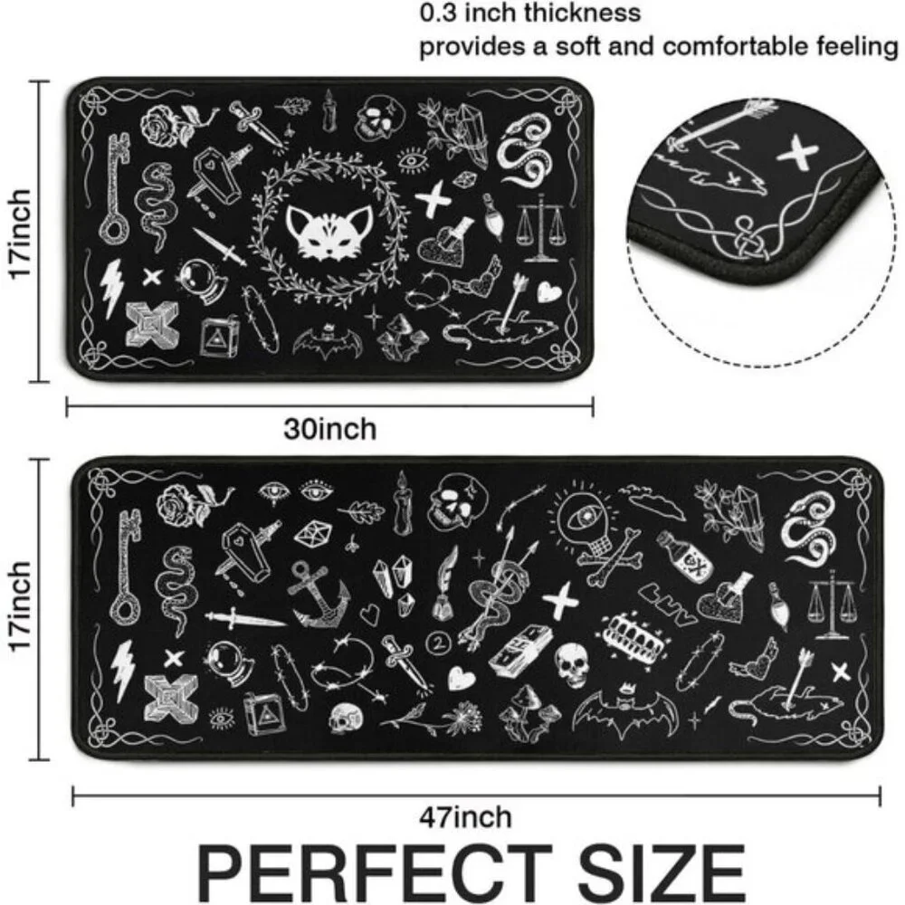 New Set of 2 Black Kitchen Mat with Rubber Backing, Non-Slip, Washable Rugs Set